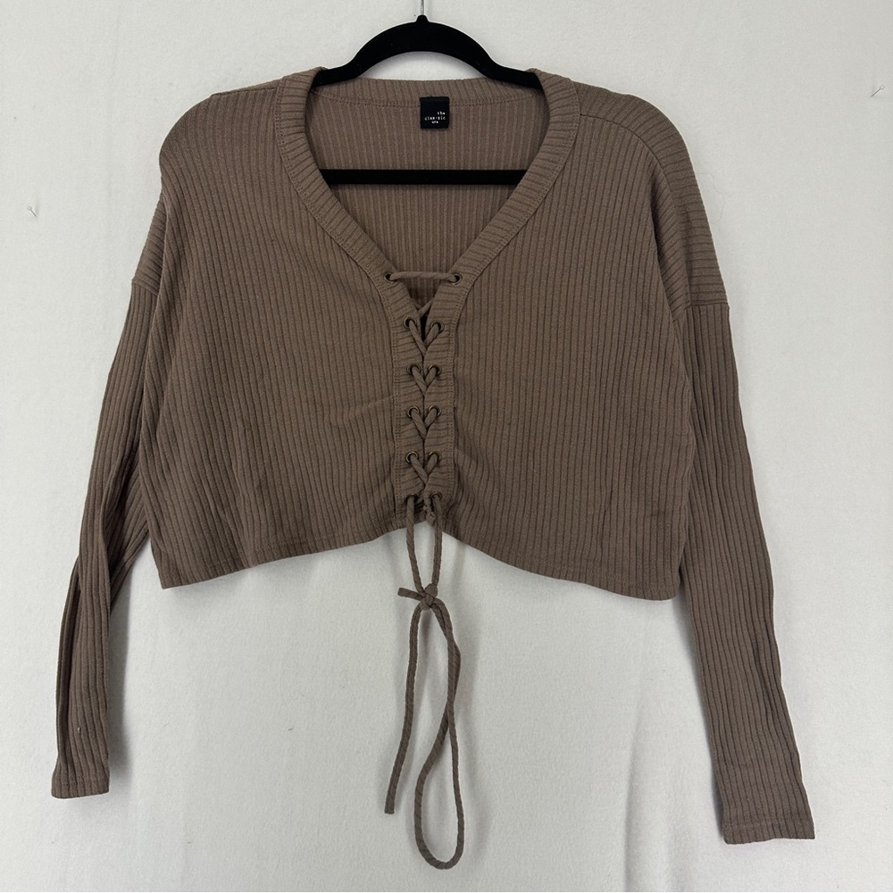 The Classic Cropped Ribbed Front Tie‎ Size M Brown